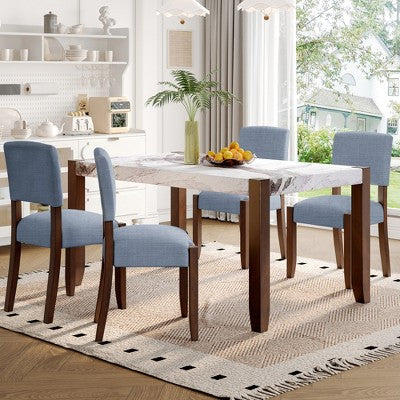 Faux Marble Dining Table Set for 4, 5 Pieces Rectangle Dining Table with 4 Upholstered Chairs for Small Space Kictchen