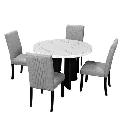 5-piece Round Dining Table Set Dining Set with 4 Upholstered Chairs for Dining Room, Kitchen and Living room, Beige/Black/Gray/White-ModernLuxe