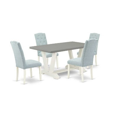 HomeStock 5-Piece Rectangle Natural Oak Finish Solid Wood Top Dining Table with 4 Parson Chair