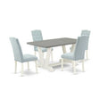 HomeStock 5-Piece Rectangle Natural Oak Finish Solid Wood Top Dining Table with 4 Parson Chair
