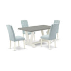 HomeStock 5-Piece Rectangle Natural Oak Finish Solid Wood Top Dining Table with 4 Parson Chair