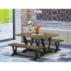 HomeStock 3-Piece Rectangle Distressed Jacobean Finish Solid Wood Top Dining Table with 2-Benches