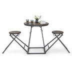 Costway 3-Piece Bar Table Set Round Pub Dining Table & 2 Foldable Stools w/ Metal Frame