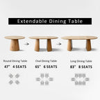 Expandable Round to Oval Dining Table Set with 4 Velvet Armchairs, Modern Pedestal Design, Seats Up to 8 People-Panipeachy