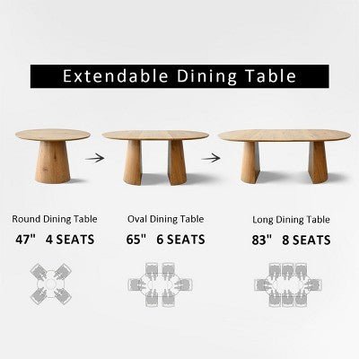 Expandable Round to Oval Dining Table Set with 4 Velvet Armchairs, Modern Pedestal Design, Seats Up to 8 People-Panipeachy