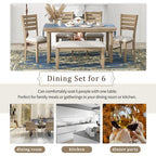 6-Piece Farmhouse Dining Table Set Dining Set with Rustic Dining Table, 4 High-back Dining Chairs and Bench, Natural Wood Wash/Gray-ModernLuxe