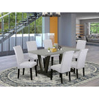 HomeStock 7-Pc Rectangle Natural Oak Finish Solid Wood Top Dining Table with 6-Parson Chairs