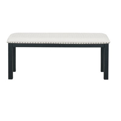 Farmhouse Extendable Dining Table Set for 6, Solid Wood Rectangular Kitchen Table Set with Removable Leaf, 4 Upholstered Chairs and Bench