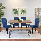 Ashzo 6-Piece Dining Set, Hairpin Dining Table with 4 Chairs and Bench, 3 Color Options