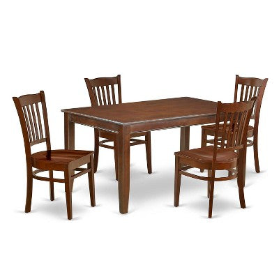Modern Dining Set 5 Piece - Rectangle Table & 4 Chairs - Mahogany Finish - Art Nouveau Design