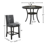 Biony Espresso Wood Counter Height Dining Set with Grey Fabric Nailhead Stools