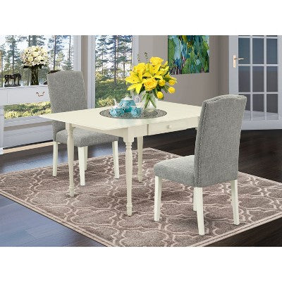 3-Piece Linen White Finish Solid Wood Top Dining Table Set