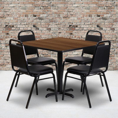 Emma and Oliver 36 Square Laminate X-Base Table Set with 4 Banquet Chairs