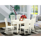HomeStock 7-Piece Linen White Finish Solid Wood Top Dining Table with 6 Chairs