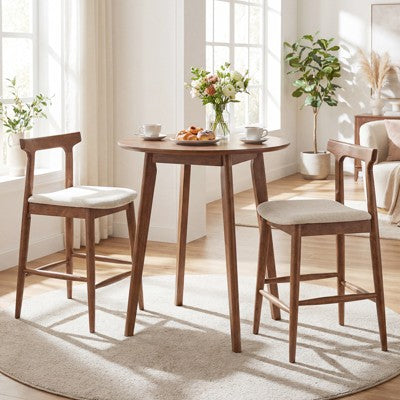 Costway 3 PCS Counter Height Kitchen Table with 2 Bar Stools, Fabric Upholstered Seats