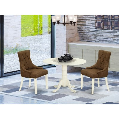 HomeStock Round Dining Table Set Linen White Parson Chairs Modern