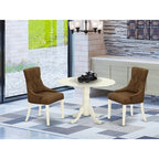 HomeStock Round Dining Table Set Linen White Parson Chairs Modern