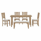 6-Piece Farmhouse Dining Table Set Dining Set with Rustic Dining Table, 4 High-back Dining Chairs and Bench, Natural Wood Wash/Gray-ModernLuxe