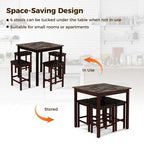 Costway 5 PCS Bar Table Set Square Dining Table & 4 PVC Leather Upholstered Bar Stools Brown/White