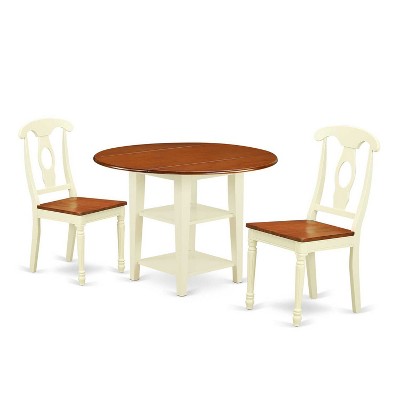 HomeStock 3-Piece Buttermilk and Cherry Finish Round Solid Wood Top Dining Table Set