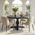 5-Piece Modern Dining Room Set for 4, Charcoal Round Table with 4 Upholstered Dining Chairs with Wood Legs for Dining Room or Farmhouse-Panipeachy
