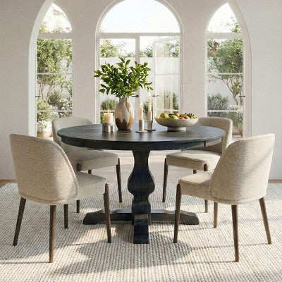 5-Piece Modern Dining Room Set for 4, Charcoal Round Table with 4 Upholstered Dining Chairs with Wood Legs for Dining Room or Farmhouse-Panipeachy