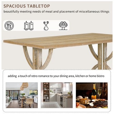 6 PCS Retro Dining Table Set, Rectangular Table with Unique Legs and Upholstered Chairs-ModernLuxe