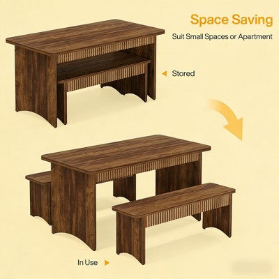 GDFStudio Ichi Farmhouse 3 Piece Wood Dining Set