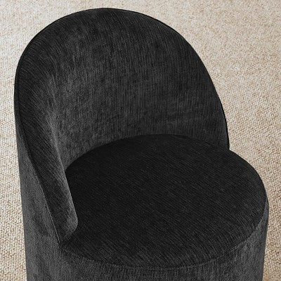 5-Piece Dining Table Set for 4, Modern Barrel Chair with Wheels and Chenille Upholstery, Black Round Pedestal Table-Panipeachy