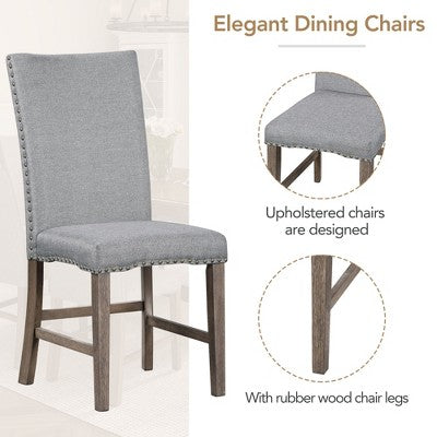 7 PCS Extendable Dining Set for 6, Dining Table Set with 6 Upholstered Dining Chairs, Mid-Century Style, Golden Brown+Gray-ModernLuxe