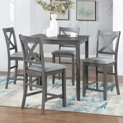 CLIHOME 5 Pieces Dining Table Set, Set for 4 Wooden Kitchen Dining Square Table Set with Square Table and 4 Upholstered Chairs