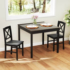 Costway 3 PCS Dining Table Set Wooden Square Kitchen Table with 2 Upholstered Chairs Brown/Gray
