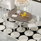 Farmhouse Extendable Round Dining Set for 4, Kitchen Dining Table Set with 4 Upholstered Dining Chairs for Dining Room