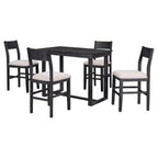 5 Pieces Counter Height Dining Set for 4, Farmhouse Wooden Bar Table Set with 4 Upholstered Chairs for Small Places