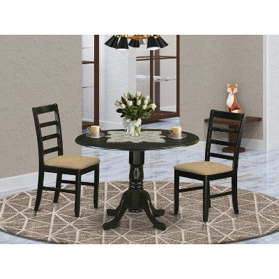 HomeStock 3 Piece Dining Set Round Table Linen Chairs Black Cherry