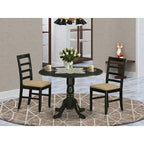 HomeStock 3 Piece Dining Set Round Table Linen Chairs Black Cherry