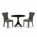 3-Piece Wire Brushed Black Solid Wood Top - Button Tufted Dining Room Set - Seats 4