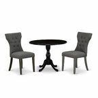 3-Piece Wire Brushed Black Solid Wood Top - Button Tufted Dining Room Set - Seats 4