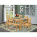 HomeStock Belmont Table Set - Kitchen Table And 4 Dining Chairs Combined With Wooden Bench, Oak