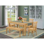 HomeStock Belmont Table Set - Kitchen Table And 4 Dining Chairs Combined With Wooden Bench, Oak