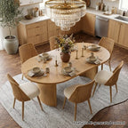 Dining Table Set for 6, Upholstered Dining Chairs with Rattan Backs and Oval Table in Natural Wood-Tone Finish, for Kitchen or Dining Room-Panipeachy