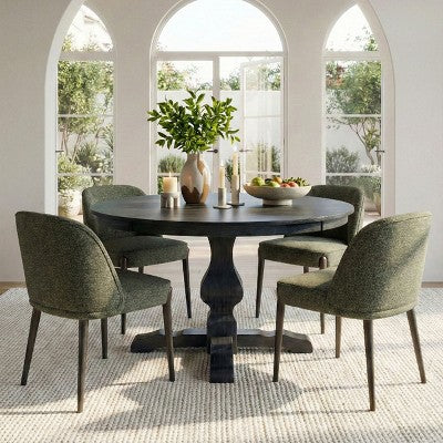 5-Piece Modern Dining Room Set for 4, Charcoal Round Table with 4 Upholstered Dining Chairs with Wood Legs for Dining Room or Farmhouse-Panipeachy