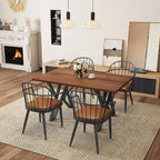 Christopher Knight Home Crest 5 Pieces Modern Faux Leather Dining Set with Metal Base, Brown/Walnut/ Black