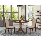 3-Piece Mahogany Finish Solid Wood Top - Round Dining Room Set - Seats 4