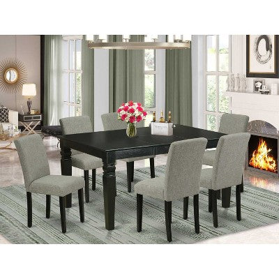 HomeStock 7 Piece Rectangle Dining Set Black Shitake Linen Fabric