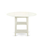 HomeStock 3-Pc Linen White Finish Round Solid Wood Top With Dropleaf Dining Table Set
