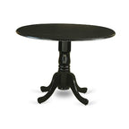 Round Kitchen Table Set 5pc 42 Table w/ Drop Leaves & 4 Parsons Chairs - Black PU Leather