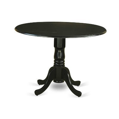 Round Kitchen Table Set 5pc 42 Table w/ Drop Leaves & 4 Parsons Chairs - Black PU Leather