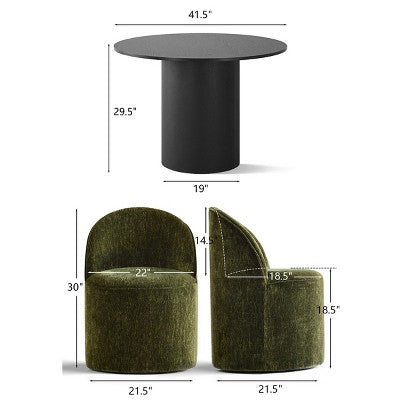 5-Piece Dining Table Set for 4, Modern Barrel Chair with Wheels and Chenille Upholstery, Black Round Pedestal Table-Panipeachy