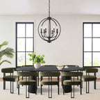 Expandable Round to Oval Dining Table Set with 8 Velvet Chairs, 3-in-1 Pedestal Dining Set, Seats 4 to 8, Modern Dining Room Set-Panipeachy